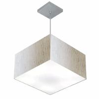 Lustre Pendente Quadrado Vivare Md-4020 Cúpula Em Tecido 21/35x35cm - Bivolt Linho Bege 127/220v - 1