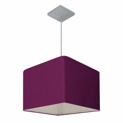 Lustre Pendente Quadrado Vivare Md-4059 Cúpula Em Tecido 21/35x35cm - Bivolt Roxo 110v/220v