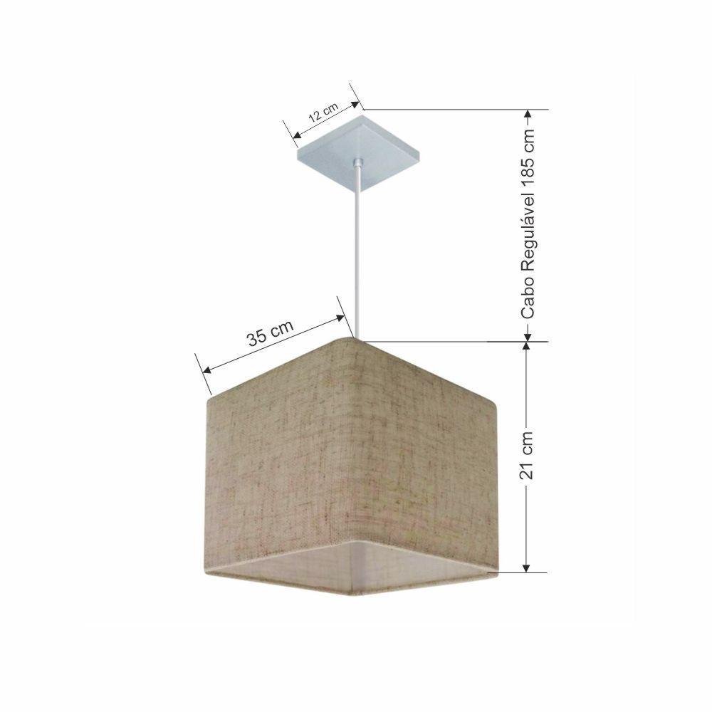 Lustre Pendente Quadrado Vivare Md-4059 Cúpula Em Tecido 21/35x35cm - Bivolt Rustico-bege 127/220v - 2