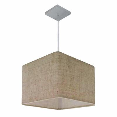 Lustre Pendente Quadrado Vivare Md-4059 Cúpula Em Tecido 21/35x35cm - Bivolt Rustico-bege 127/220v