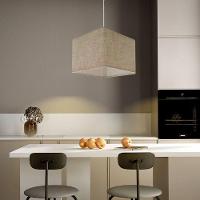 Lustre Pendente Quadrado Vivare Md-4059 Cúpula Em Tecido 21/35x35cm - Bivolt Rustico-bege 127/220v - 3