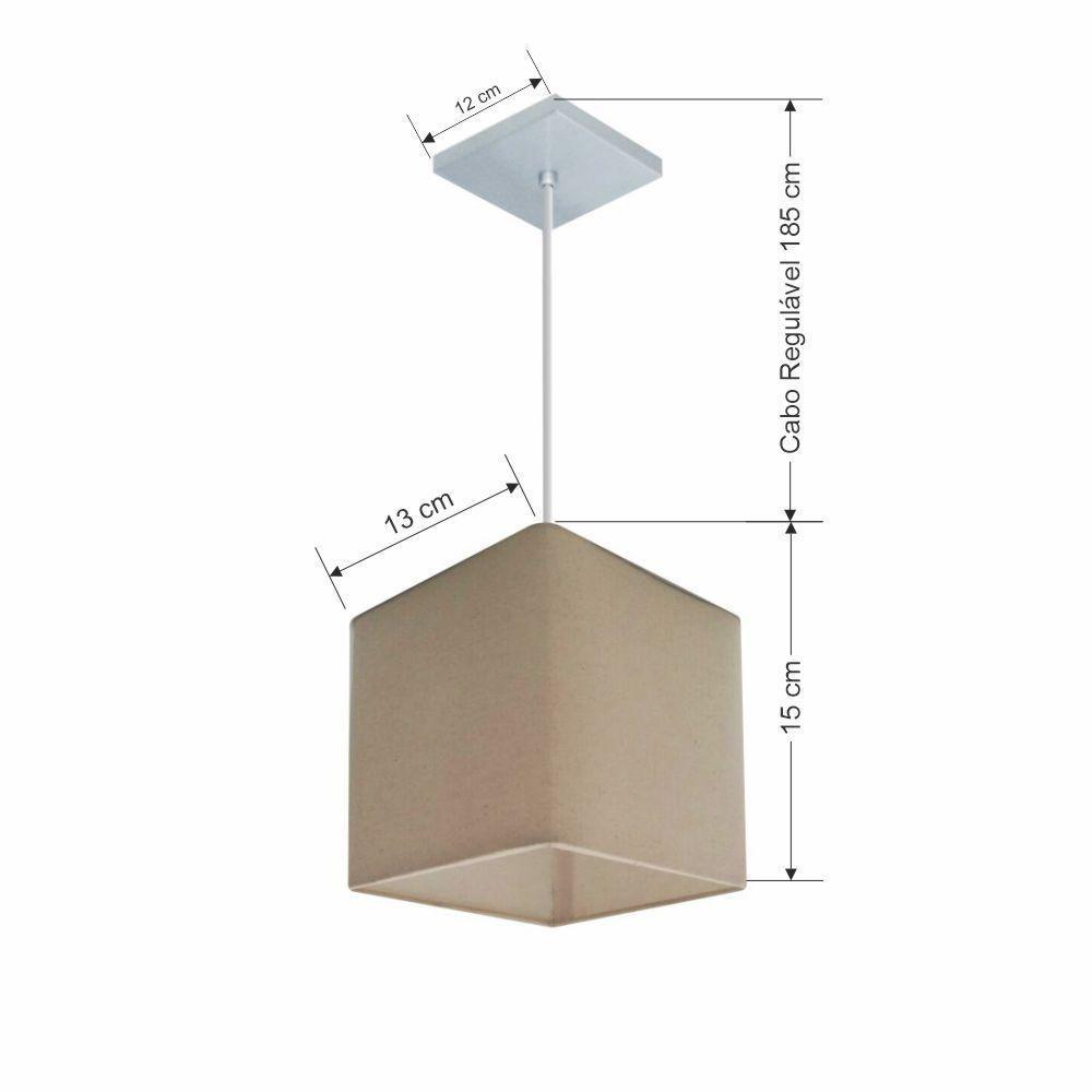 Lustre Pendente Quadrado Vivare Md-4223 Cúpula Em Tecido 15/13x13cm - Bivolt Algodão-crú 127/220v - 2