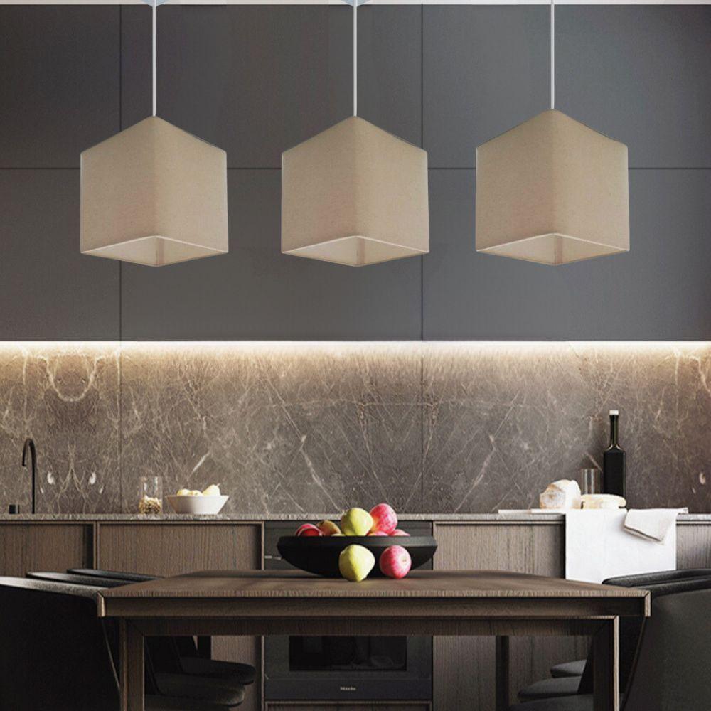 Lustre Pendente Quadrado Vivare Md-4223 Cúpula Em Tecido 15/13x13cm - Bivolt Algodão-crú 127/220v - 3