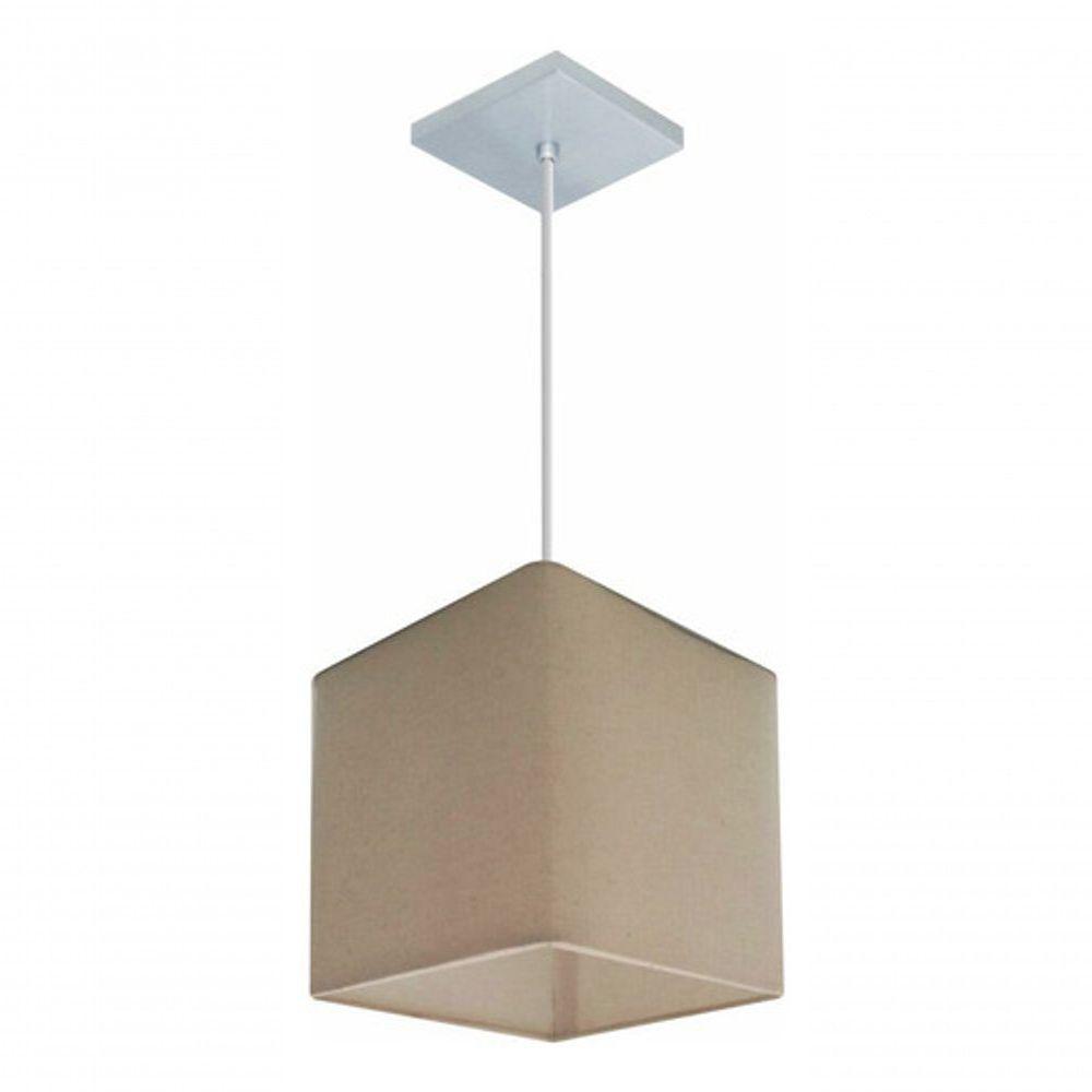 Lustre Pendente Quadrado Vivare Md-4223 Cúpula Em Tecido 15/13x13cm - Bivolt Algodão-crú 127/220v - 4