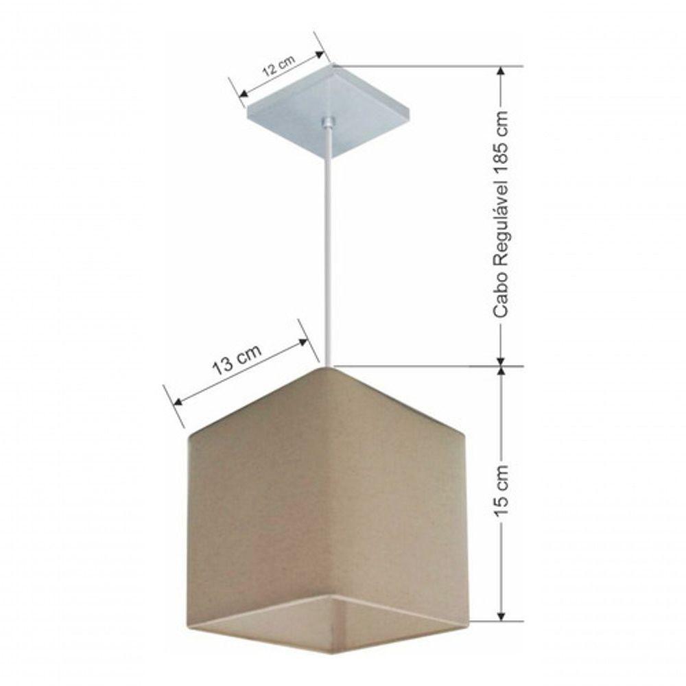Lustre Pendente Quadrado Vivare Md-4223 Cúpula Em Tecido 15/13x13cm - Bivolt Algodão-crú 127/220v - 5