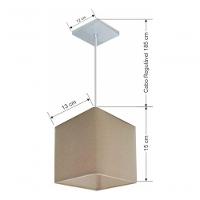 Lustre Pendente Quadrado Vivare Md-4223 Cúpula Em Tecido 15/13x13cm - Bivolt Algodão-crú 127/220v - 5