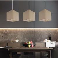 Lustre Pendente Quadrado Vivare Md-4223 Cúpula Em Tecido 15/13x13cm - Bivolt Algodão-crú 127/220v - 6