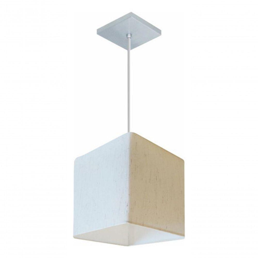 Lustre Pendente Quadrado Vivare Md-4223 Cúpula Em Tecido 15/13x13cm - Bivolt Linho Bege 127/220v - 4