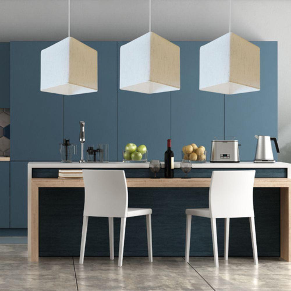 Lustre Pendente Quadrado Vivare Md-4223 Cúpula Em Tecido 15/13x13cm - Bivolt Linho Bege 127/220v - 6