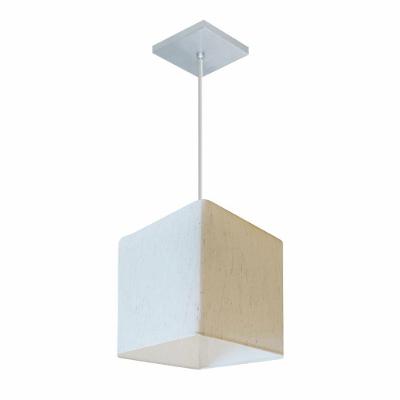 Lustre Pendente Quadrado Vivare Md-4223 Cúpula Em Tecido 15/13x13cm - Bivolt Linho Bege 127/220v