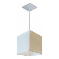 Lustre Pendente Quadrado Vivare Md-4223 Cúpula Em Tecido 15/13x13cm - Bivolt Linho Bege 127/220v