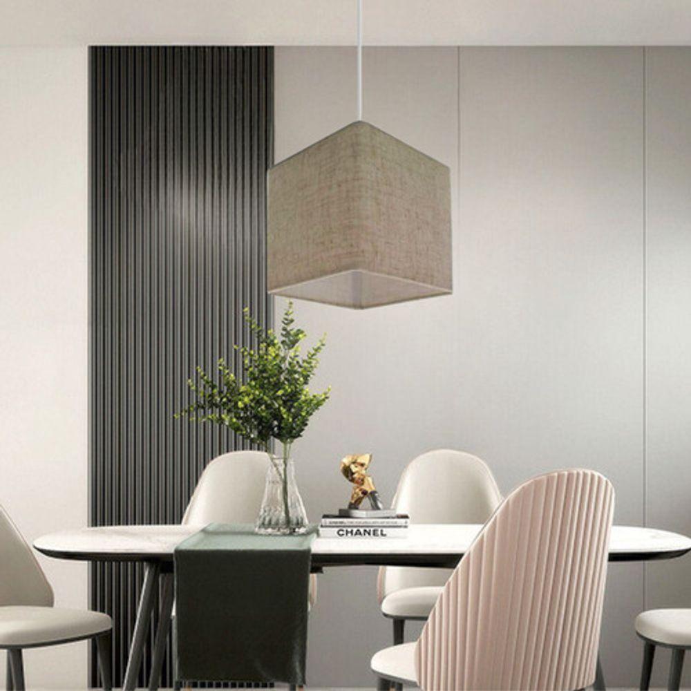 Lustre Pendente Quadrado Vivare Md-4223 Cúpula Em Tecido 15/13x13cm - Bivolt Rustico-bege 127/220v - 1