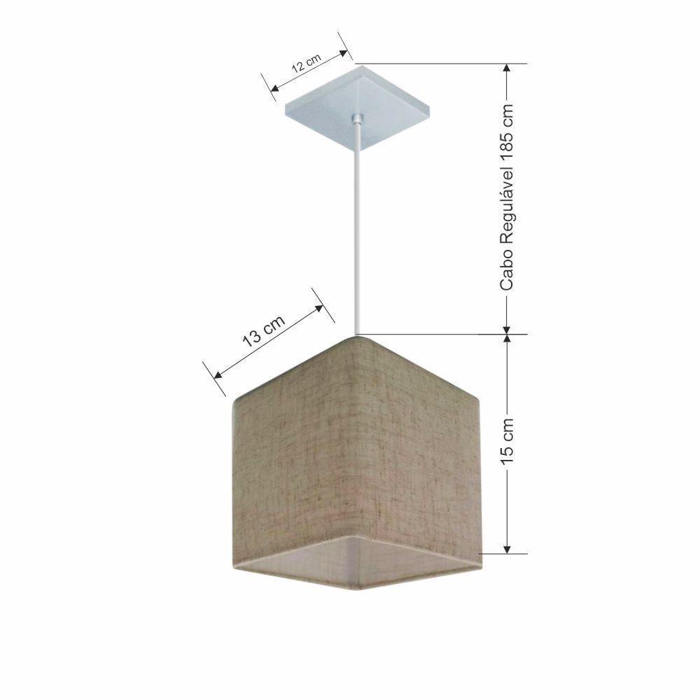 Lustre Pendente Quadrado Vivare Md-4223 Cúpula Em Tecido 15/13x13cm - Bivolt Rustico-bege 127/220v - 3