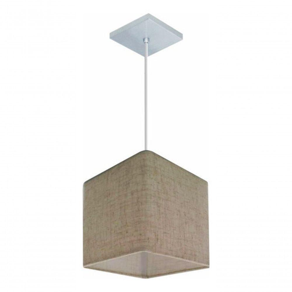 Lustre Pendente Quadrado Vivare Md-4223 Cúpula Em Tecido 15/13x13cm - Bivolt Rustico-bege 127/220v - 5