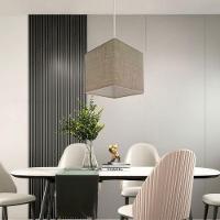 Lustre Pendente Quadrado Vivare Md-4223 Cúpula Em Tecido 15/13x13cm - Bivolt Rustico-bege 127/220v