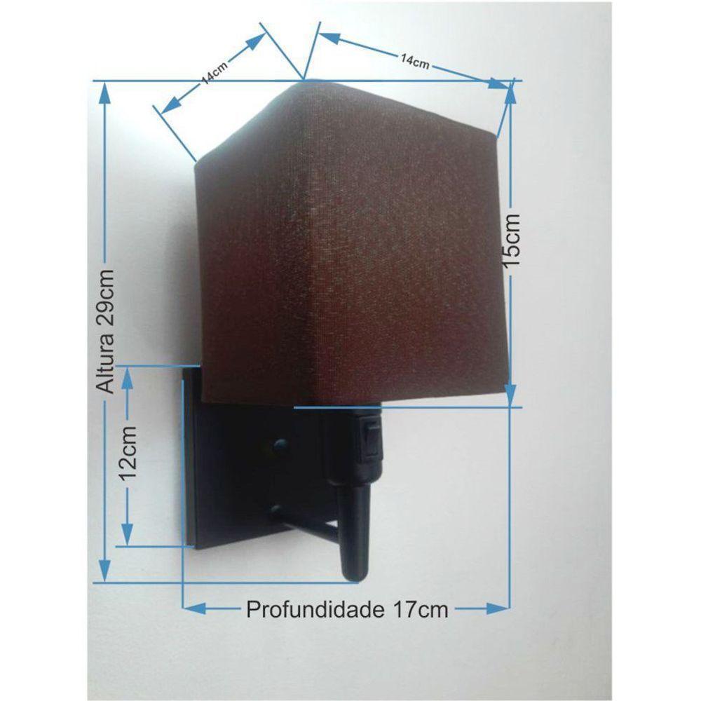 Arandela Quadrada Vivare Md-2019 Base Preto Com Interruptor Cúpula Em Tecido - Bivolt Preto-café 127-220v - 2