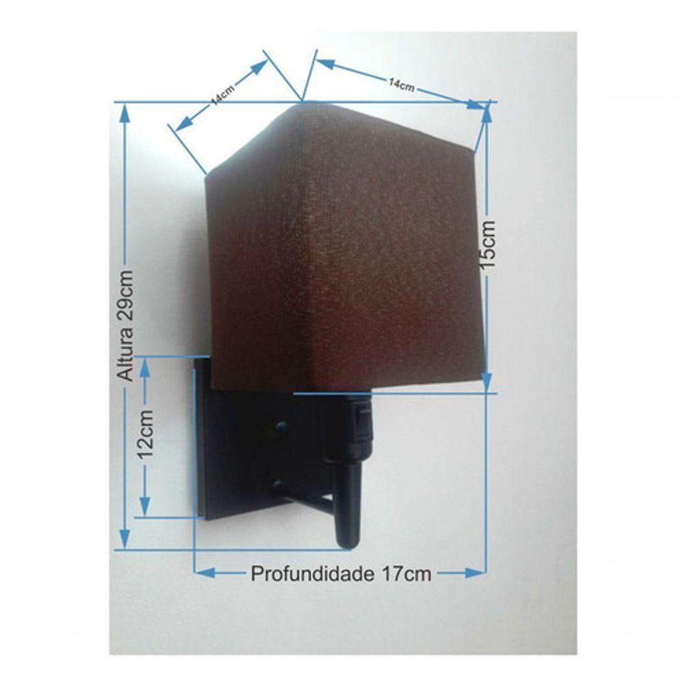 Arandela Quadrada Vivare Md-2019 Base Preto Com Interruptor Cúpula Em Tecido - Bivolt Preto-café 127-220v - 5