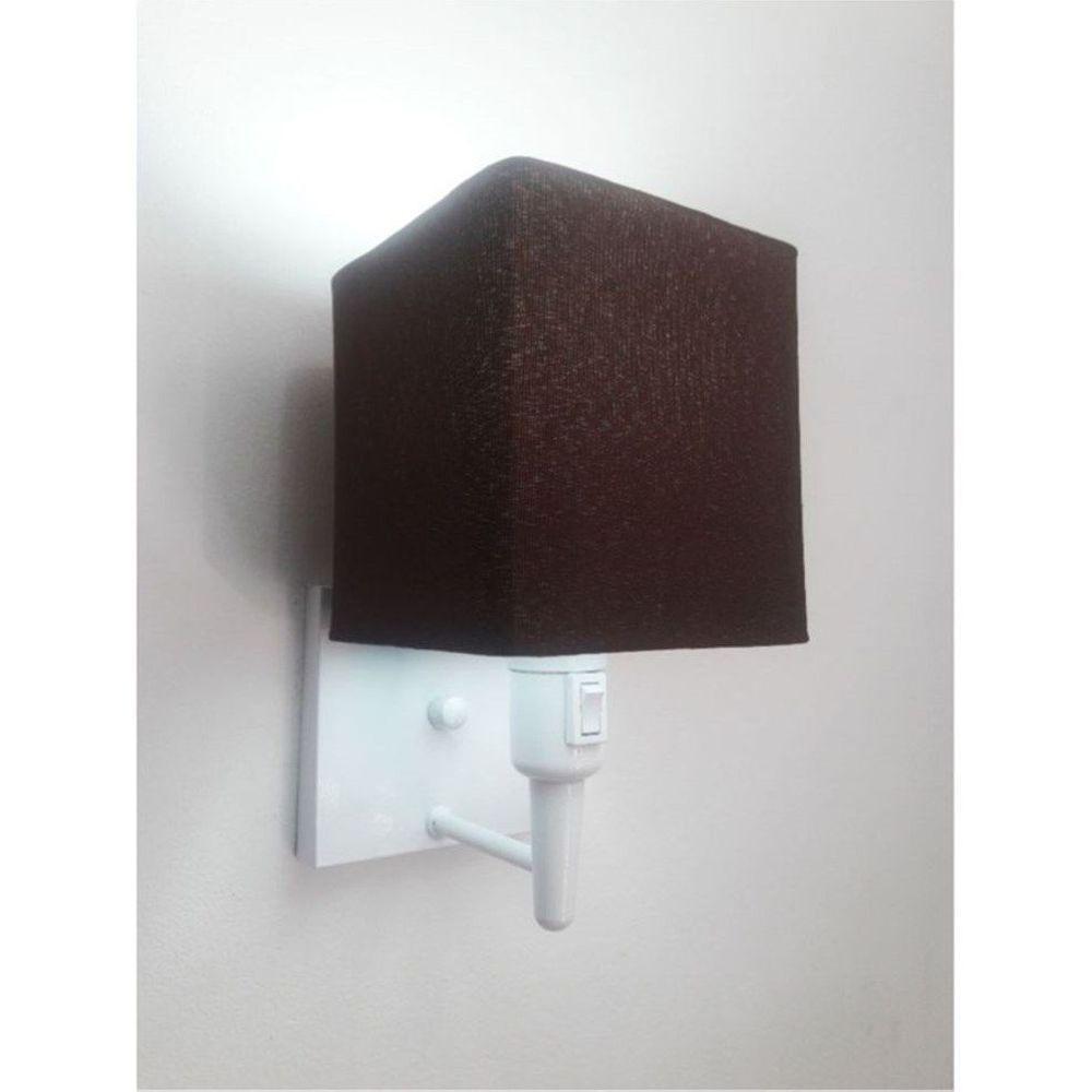 Arandela Quadrada Vivare Md-2019 Base Branco Com Interruptor Cúpula Em Tecido - Bivolt Branco-café 127-220v - 1