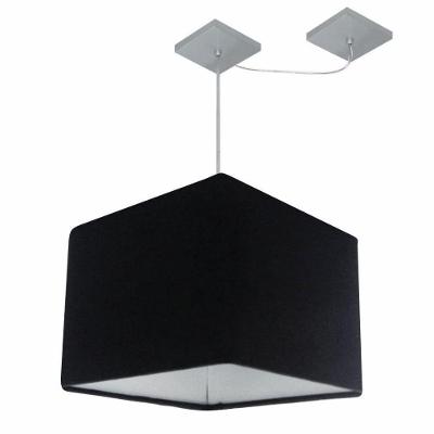 Lustre Pendente Quadrado Com Desvio De Centro Vivare Md-4269 Cúpula Em Tecido 40x40cm - Bivolt Preto 127/220v