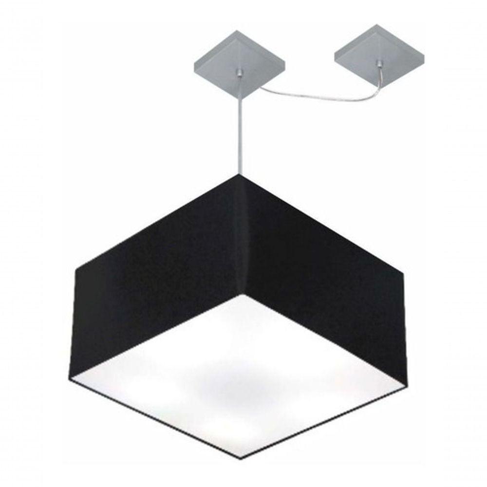 Lustre Pendente Quadrado Com Desvio De Centro Vivare Md-4271 Cúpula Em Tecido 40x40cm - Bivolt Preto 127/220v - 3