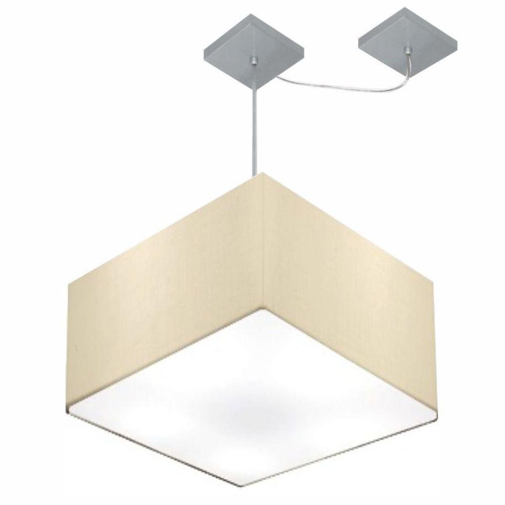 Lustre Pendente Quadrado Com Desvio De Centro Vivare Md-4270 Cúpula Em Tecido 35x35cm - Bivolt Algodão-crú 127/220v - 1