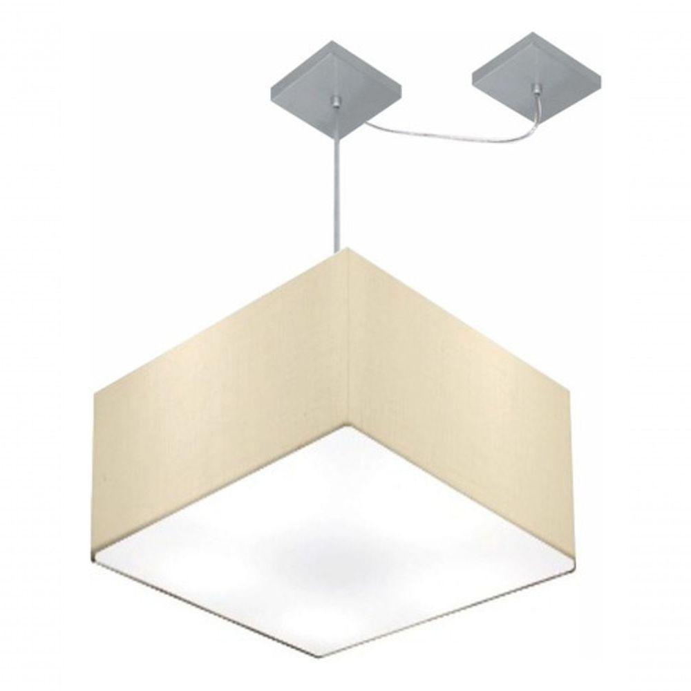 Lustre Pendente Quadrado Com Desvio De Centro Vivare Md-4270 Cúpula Em Tecido 35x35cm - Bivolt Algodão-crú 127/220v - 3