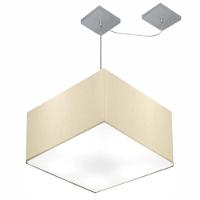 Lustre Pendente Quadrado Com Desvio De Centro Vivare Md-4270 Cúpula Em Tecido 35x35cm - Bivolt Algodão-crú 127/220v - 1
