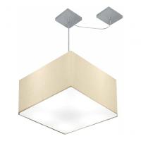 Lustre Pendente Quadrado Com Desvio De Centro Vivare Md-4270 Cúpula Em Tecido 35x35cm - Bivolt Algodão-crú 127/220v - 3