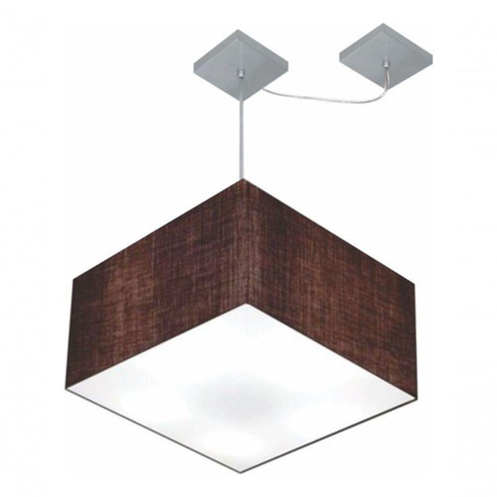 Lustre Pendente Quadrado Com Desvio De Centro Vivare Md-4270 Cúpula Em Tecido 35x35cm - Bivolt Café 127/220v - 3