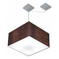Lustre Pendente Quadrado Com Desvio De Centro Vivare Md-4270 Cúpula Em Tecido 35x35cm - Bivolt Café 127/220v - 3