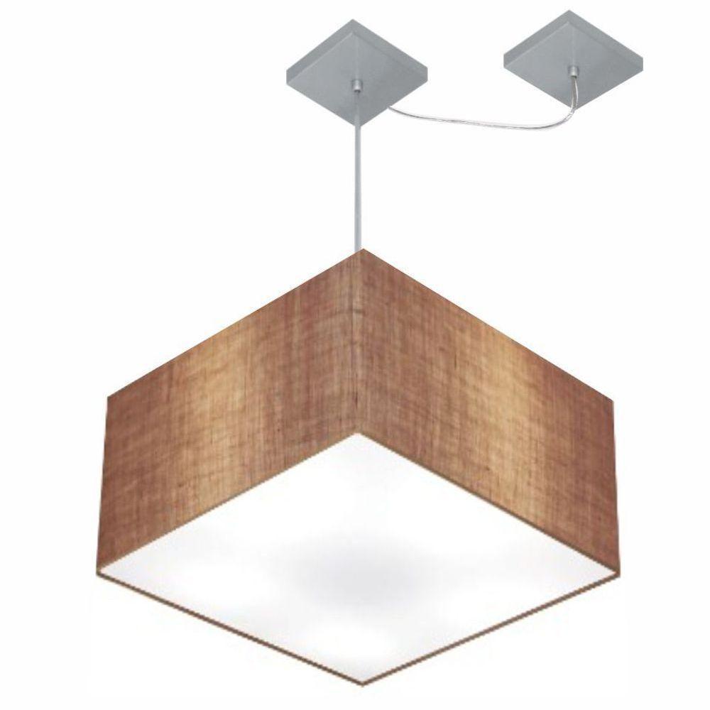 Lustre Pendente Quadrado Com Desvio De Centro Vivare Md-4271 Cúpula Em Tecido 40x40cm - Bivolt Palha 127/220v - 1