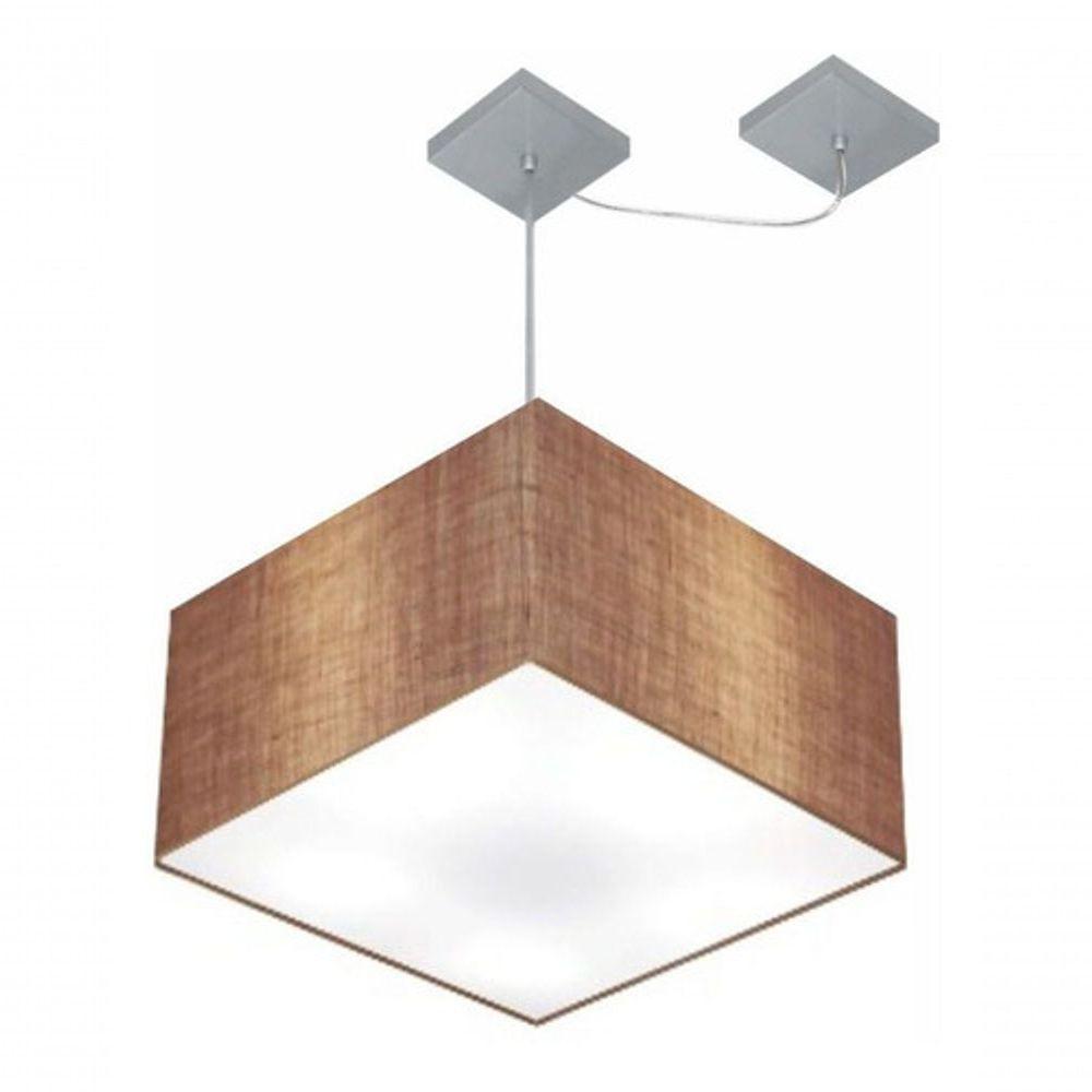 Lustre Pendente Quadrado Com Desvio De Centro Vivare Md-4271 Cúpula Em Tecido 40x40cm - Bivolt Palha 127/220v - 3