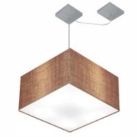 Lustre Pendente Quadrado Com Desvio De Centro Vivare Md-4271 Cúpula Em Tecido 40x40cm - Bivolt Palha 127/220v - 1