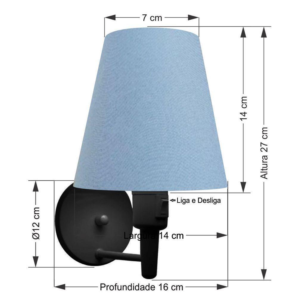 Kit-2 Arandela Cone Md-2013 Preto C- Inter Liga E Desl Cúpula Em Tecido Azul Bebê - Bivolt - 3