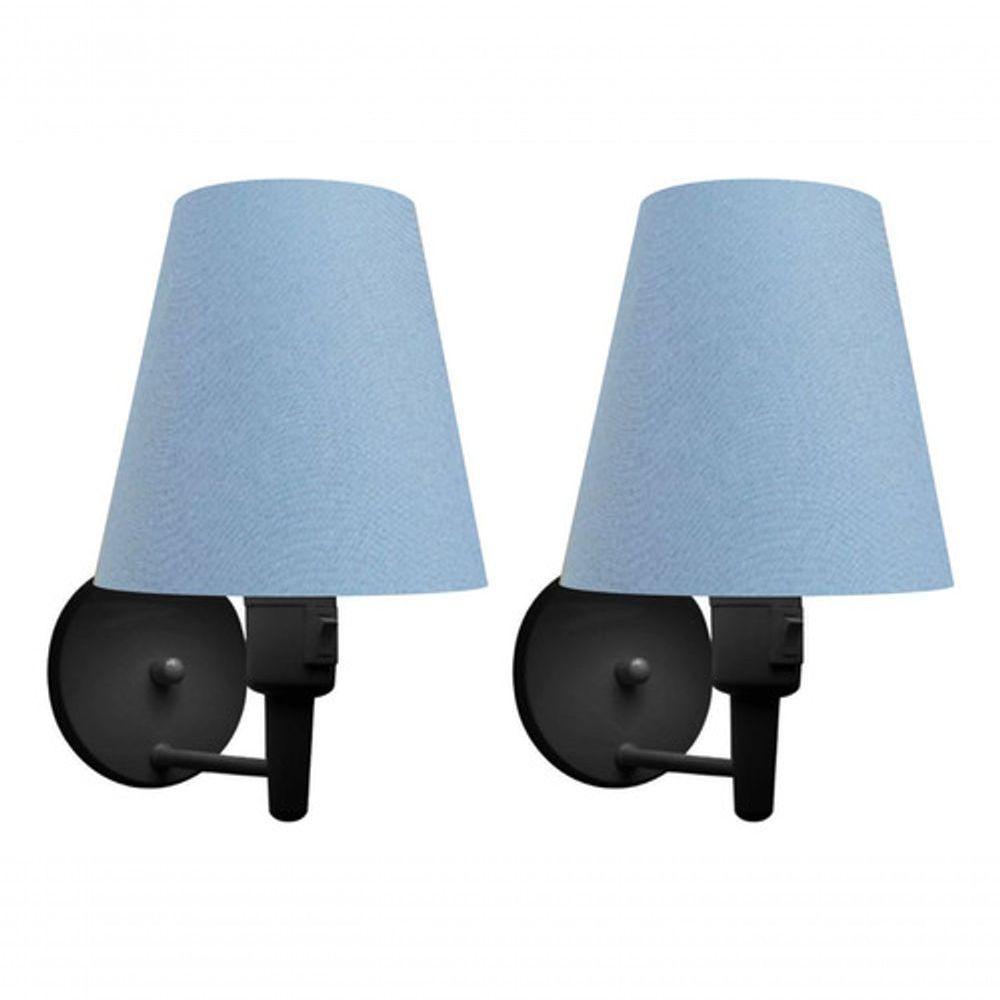 Kit-2 Arandela Cone Md-2013 Preto C- Inter Liga E Desl Cúpula Em Tecido Azul Bebê - Bivolt - 4