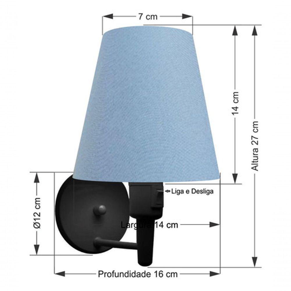 Kit-2 Arandela Cone Md-2013 Preto C- Inter Liga E Desl Cúpula Em Tecido Azul Bebê - Bivolt - 6