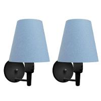 Kit-2 Arandela Cone Md-2013 Preto C- Inter Liga E Desl Cúpula Em Tecido Azul Bebê - Bivolt - 1