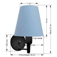 Kit-2 Arandela Cone Md-2013 Preto C- Inter Liga E Desl Cúpula Em Tecido Azul Bebê - Bivolt - 3