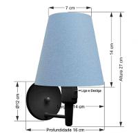 Kit-2 Arandela Cone Md-2013 Preto C- Inter Liga E Desl Cúpula Em Tecido Azul Bebê - Bivolt - 6