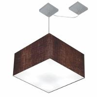 Lustre Pendente Quadrado Com Desvio Md-4270 Cúpula Em Tecido 30/35x35cm Café - Bivolt - 1