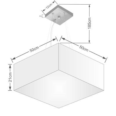 Lustre Pendente Quadrado Md-4040 Cúpula Em Tecido 21/50x50cm Algodão Crú - Bivolt