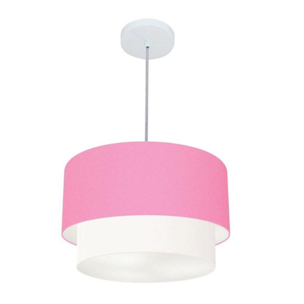 Lustres Pendentes Duplo Cilíndrico Vivare Md-4350 Cúpula Em Tecido 45x40cm - Bivolt Rosa-bebê-branco 127/220v - 1