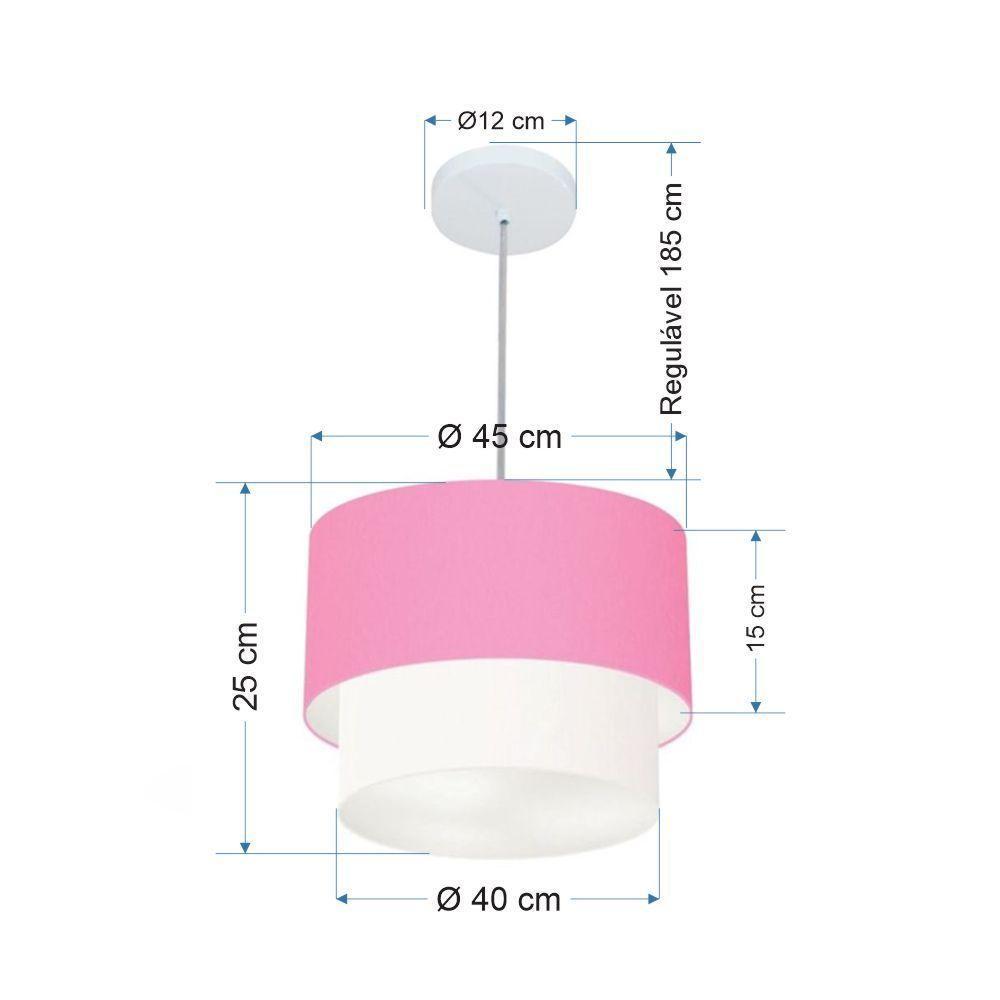 Lustres Pendentes Duplo Cilíndrico Vivare Md-4350 Cúpula Em Tecido 45x40cm - Bivolt Rosa-bebê-branco 127/220v - 2