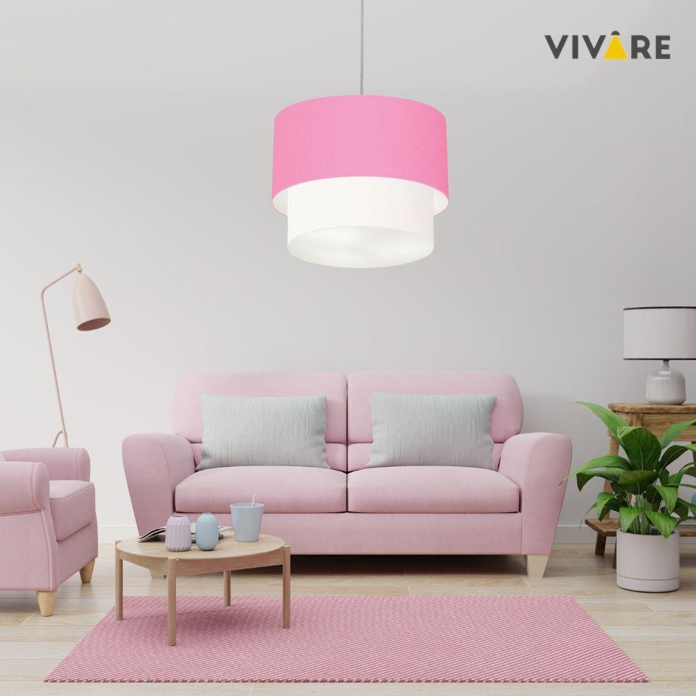 Lustres Pendentes Duplo Cilíndrico Vivare Md-4350 Cúpula Em Tecido 45x40cm - Bivolt Rosa-bebê-branco 127/220v - 3