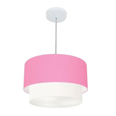 Lustres Pendentes Duplo Cilíndrico Vivare Md-4350 Cúpula Em Tecido 45x40cm - Bivolt Rosa-bebê-branco 127/220v