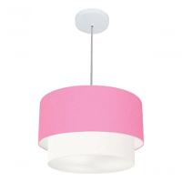 Lustres Pendentes Duplo Cilíndrico Vivare Md-4350 Cúpula Em Tecido 45x40cm - Bivolt Rosa-bebê-branco 127/220v