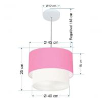 Lustres Pendentes Duplo Cilíndrico Vivare Md-4350 Cúpula Em Tecido 45x40cm - Bivolt Rosa-bebê-branco 127/220v - 5
