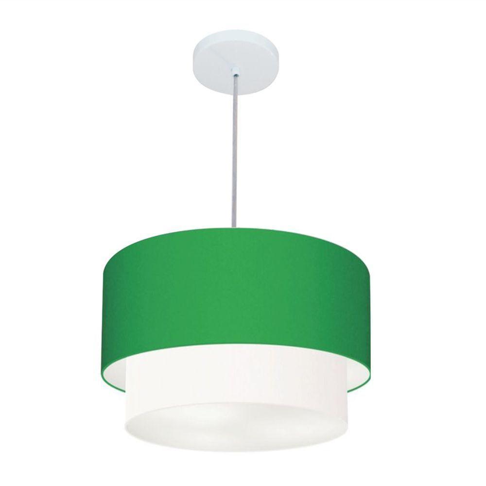 Lustres Pendentes Duplo Cilíndrico Vivare Md-4350 Cúpula Em Tecido 45x40cm - Bivolt Verde-folha-branco 127/220v - 1