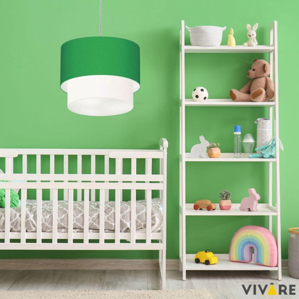 Lustres Pendentes Duplo Cilíndrico Vivare Md-4350 Cúpula Em Tecido 45x40cm - Bivolt Verde-folha-branco 127/220v - 2