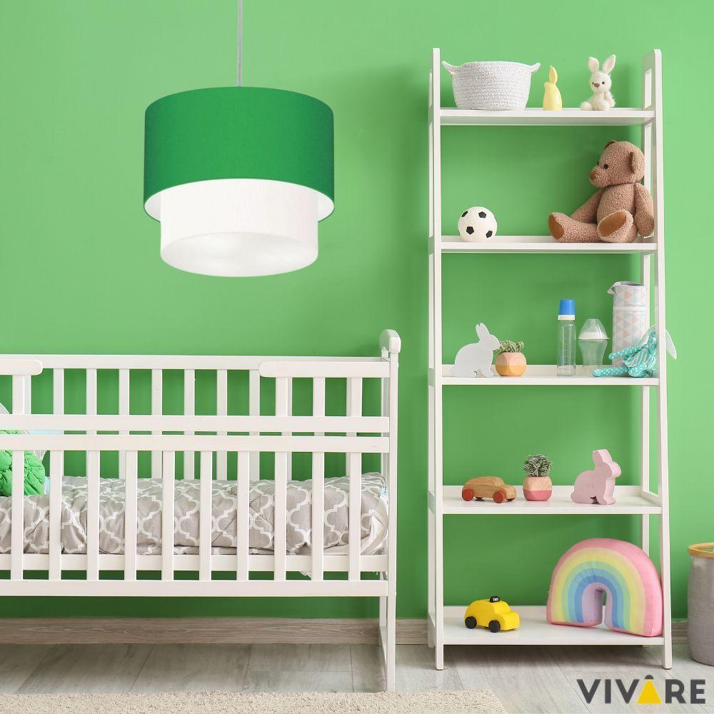 Lustres Pendentes Duplo Cilíndrico Vivare Md-4350 Cúpula Em Tecido 45x40cm - Bivolt Verde-folha-branco 127/220v - 4